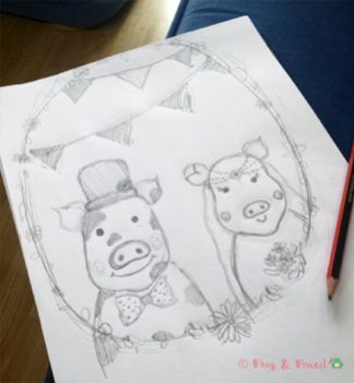 Frog & Pencil sketch of Mr & Mrs Piggy